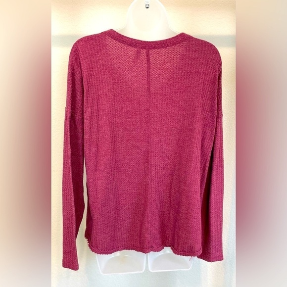 Mudd Women’s Long Sleeve Shirt Large Pink Stretch Waffle Knit Contemporary - Picture 5 of 9